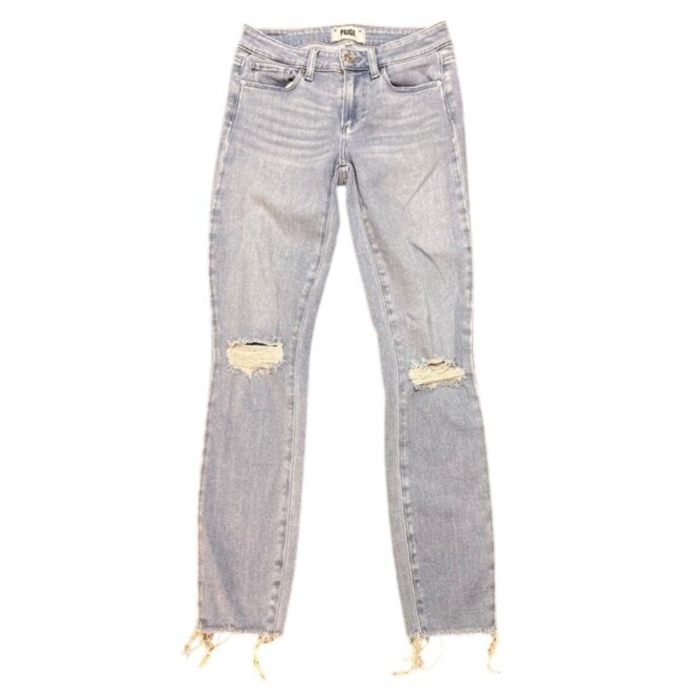 PAIGE Verdugo Ankle Skinny Jeans Light Wash Distressed Ripped Raw Hem Size 25